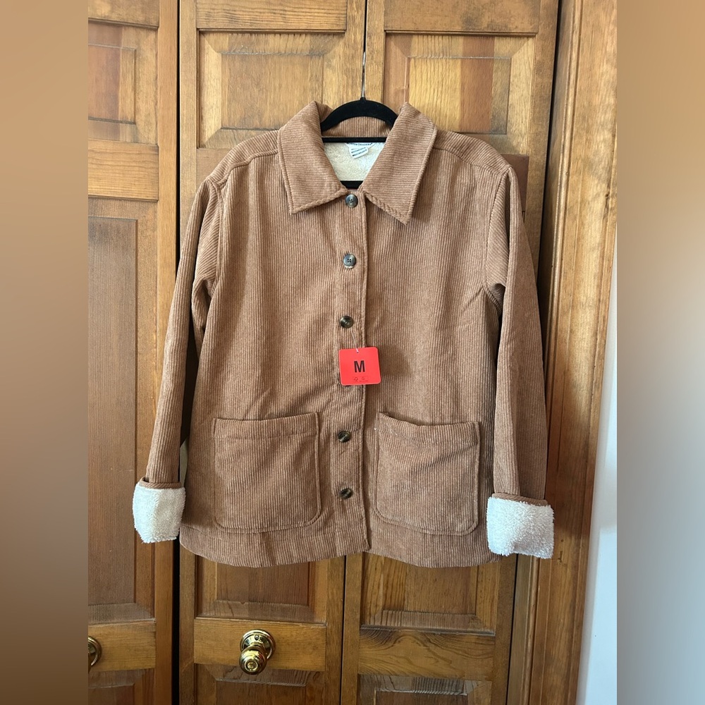 Boston Traders M Brown/Tan Textured Ribbed Fuax Corduroy Barn Coat Chore Coat